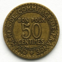 Франция 50 сантимов, 1923 год.